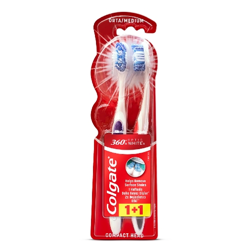 Colgate Diş Fırçası 360° 1+1 Optik Beyaz Orta. ürün görseli