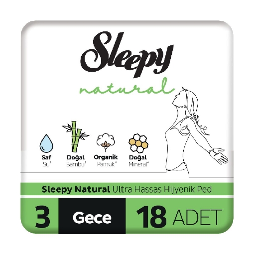 Sleepy Hijyenik Ped Natural Super Eko Gece 18'li. ürün görseli