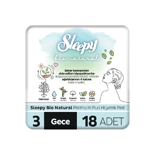 Sleepy Hijyenik Ped Bio Natural Super Eko Gece 18'li. ürün görseli