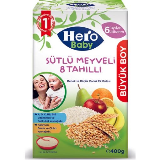 Hero Baby Sütlü Meyveli 8 Tahıllı 400 gr Kaşık Maması. ürün görseli