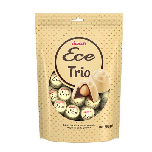 Ülker Ece Trio Bütün Fındıklı Beyaz Ve Sütlü Çikolata 300 Gr. ürün görseli