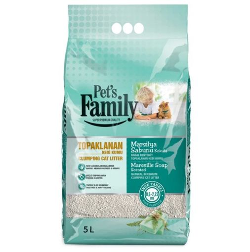 Pets Family Premium Marsilya Sabunlu Topaklanan Bentonit İnce Taneli Kedi Kumu 5 lt. ürün görseli