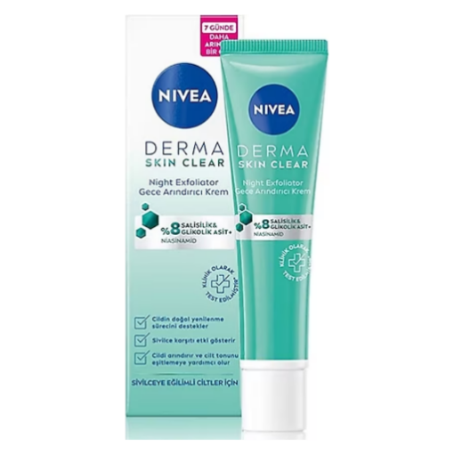 Nivea Derma Skin Clear Night Exfoliator Gece Arındırıcı Krem 40ML. ürün görseli