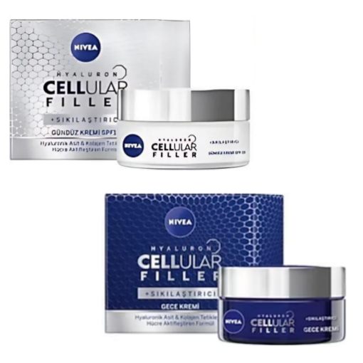 Nivea Hyaluron Cellular Filler Yaşlanma Karşıtı Gündüz Kremi 50 ml + Gece Kremi 50 ml 2'li Set. ürün görseli