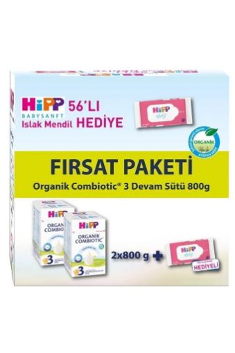 Hipp 3 Organik Bebek Sütü Combiotic 800 gr X 2 Adet Avantaj Paketi (Islak Mendil Hediyeli). ürün görseli