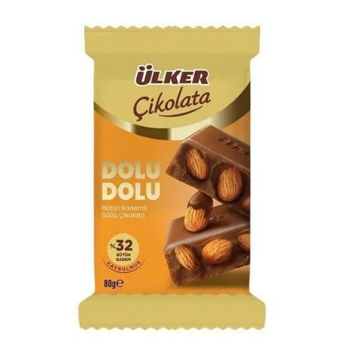 ULKER TABLET 80GR %32 DOLU BADEMLI SUTLU CIKOLATA. ürün görseli